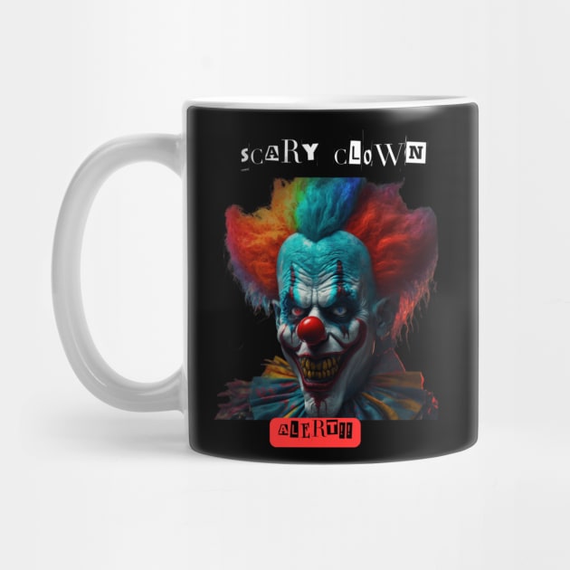 Scary Clown Alert t-shirts, clown t-shirts, t-shirts with clowns, unisex t-shirts, horror apparel, unique design, edgy fashion, clowns by Clinsh Online 